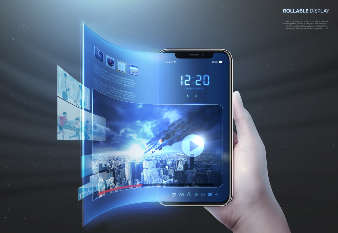 未来智能手机设备曲面屏显示屏高科技概念宣传海报PSD模板素材