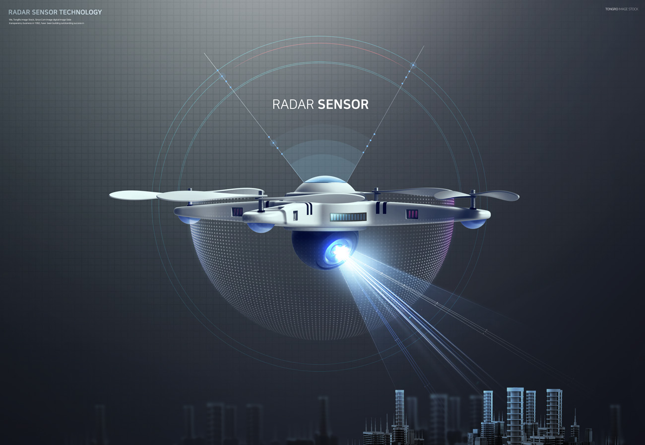 无人机高新科技雷达扫描传感器技术概念宣传海报PSD模板 Ra