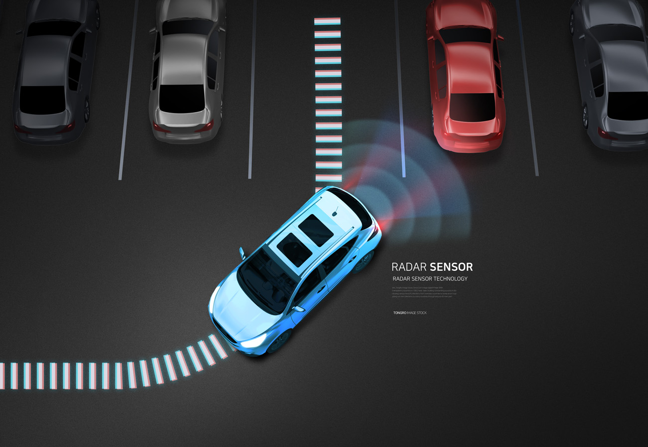 自动泊车驾驶汽车车距监控高新科技雷达传感器技术概念宣传海报P