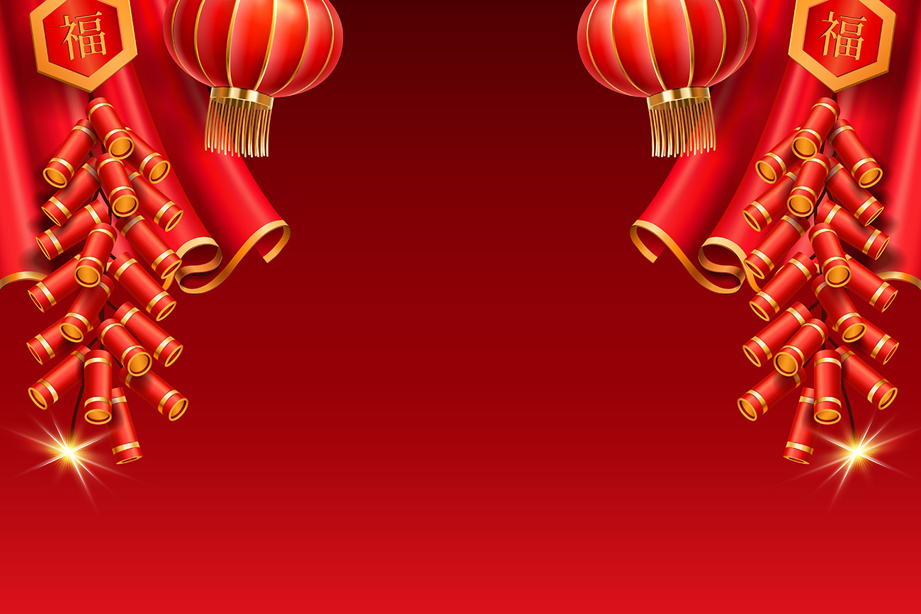 东方中国日式传统经典新年节日窗帘烟花鞭炮装饰元素矢量素材