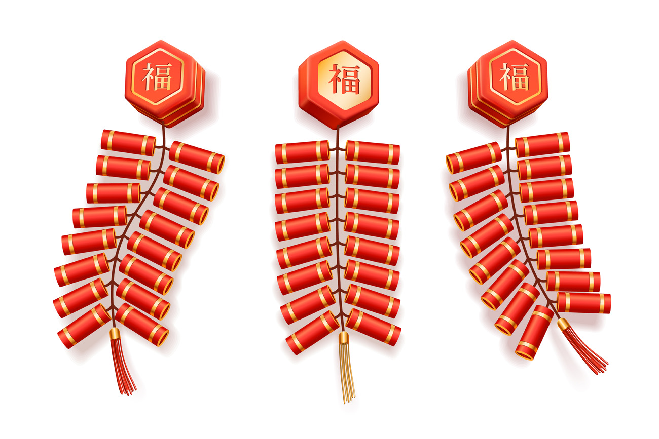 鞭炮东方中国日式传统经典新年节日装饰元素矢量素材