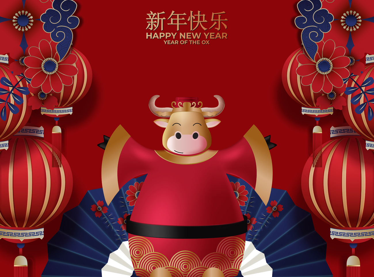 2021年中国剪纸风日式梅色春节传统装饰燕子花卉灯笼玫红色背