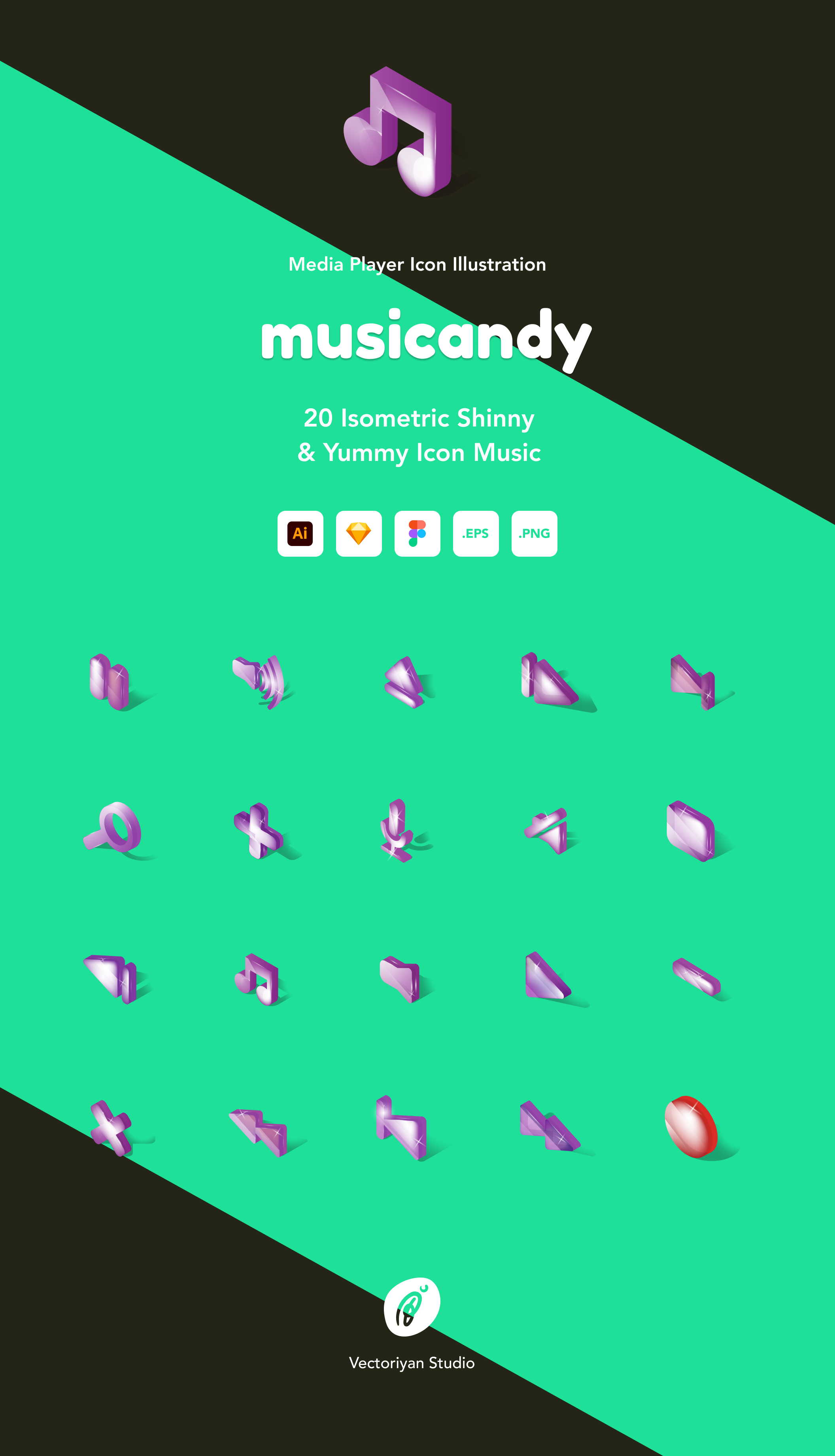 紫色糖果3D音乐图标集 Musicandy - 30 Ico