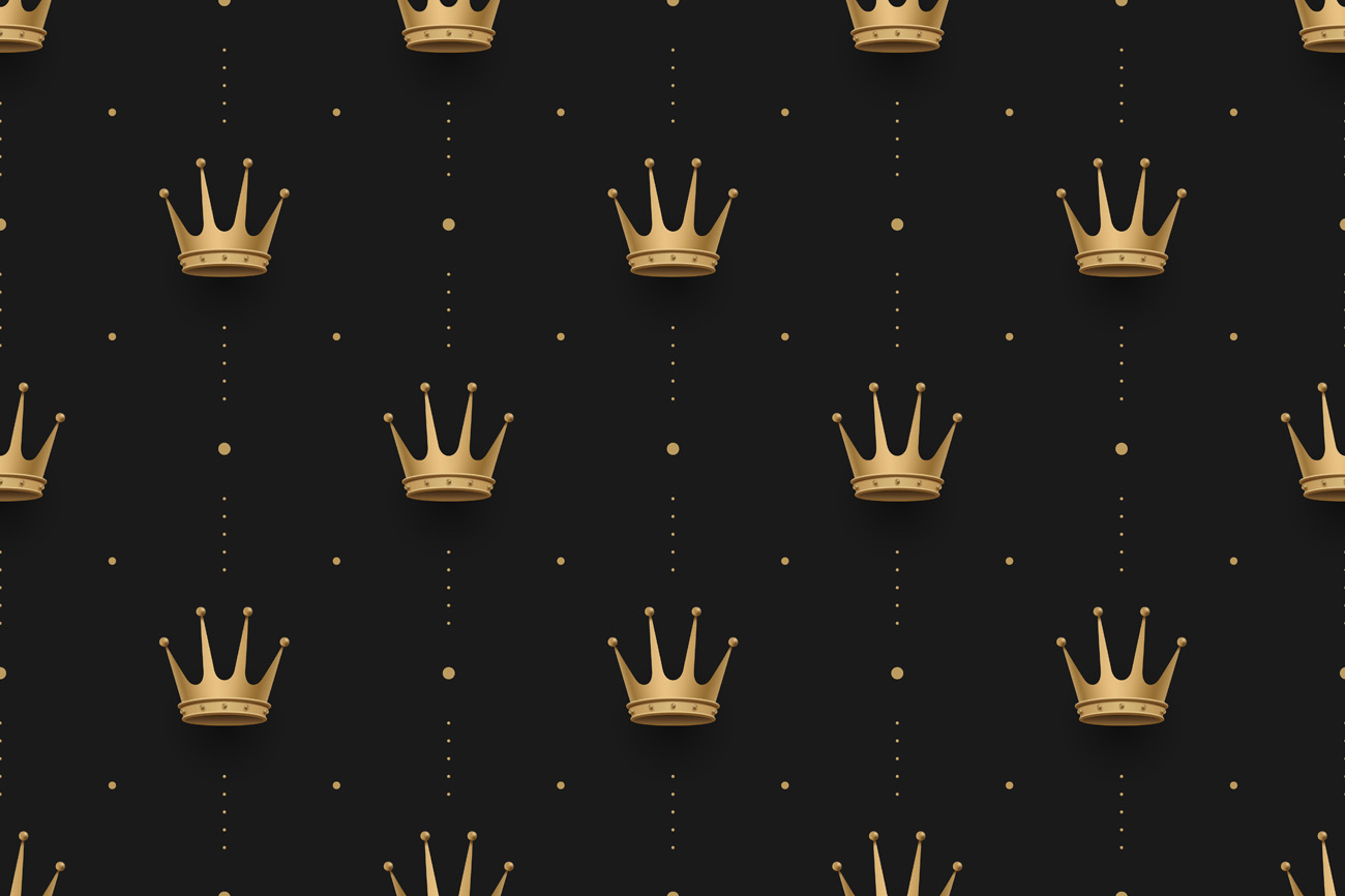 金色皇家王冠皇冠矢量平铺图案装饰EPS矢量素材 Golden