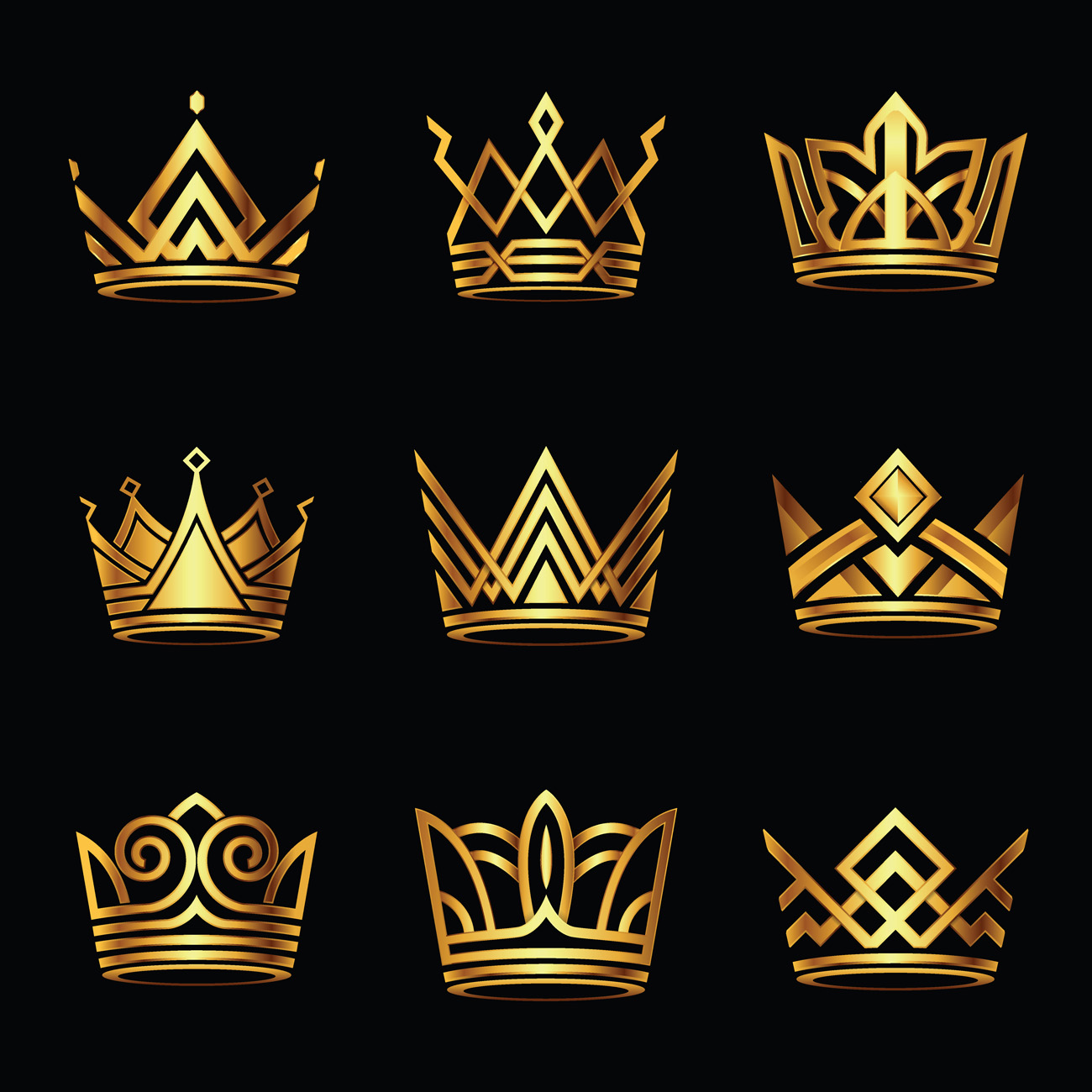 金色皇冠国王桂冠女王冠冕图标合辑插图元素装饰EPS矢量素材