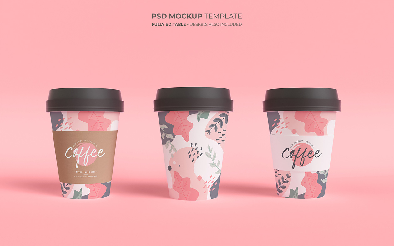 饮料咖啡纸质带盖茶杯品牌包装设计提案PSD样机模板 Coff