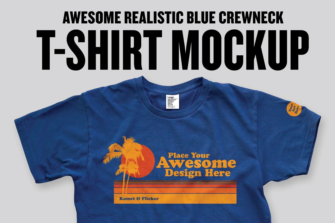 蓝色圆领短袖T恤设计提案样机模板 Realistic Blu