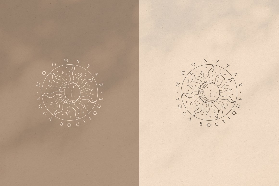 神秘的太阳月亮纹身LOGO标识插画素材 Mystic Sun