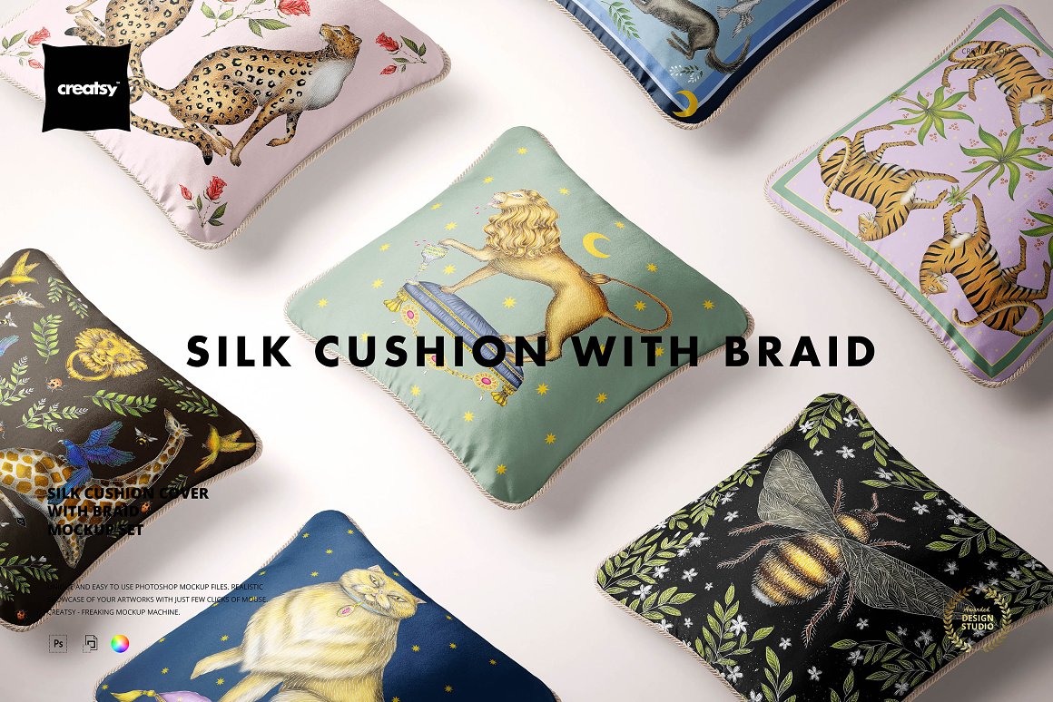 针织编织抱枕枕头设计贴图样机PSD模板 Silk Cushi