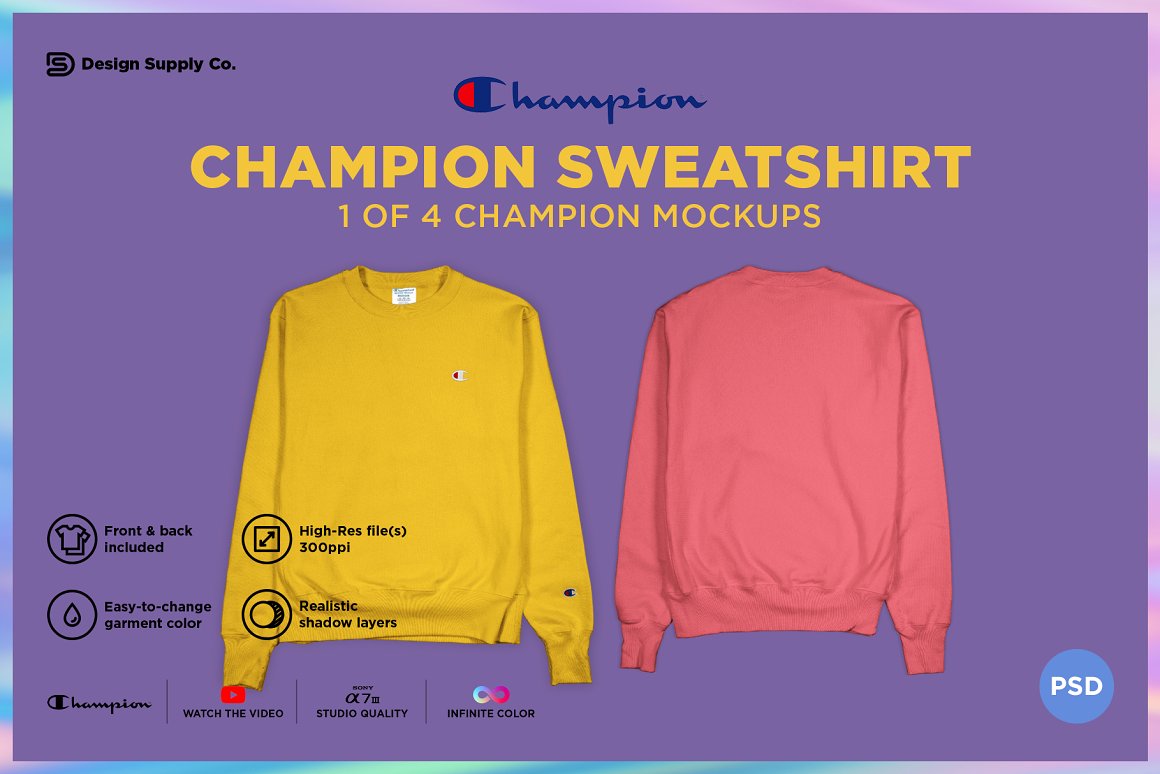 Champion冠军品牌长袖针织运动衫服装设计展示样机模板