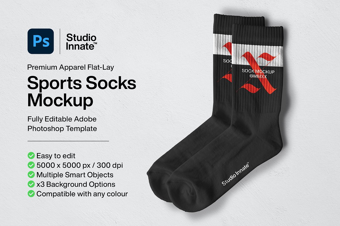运动袜棉袜品牌服装设计提案样机模板素材 Sports Soc