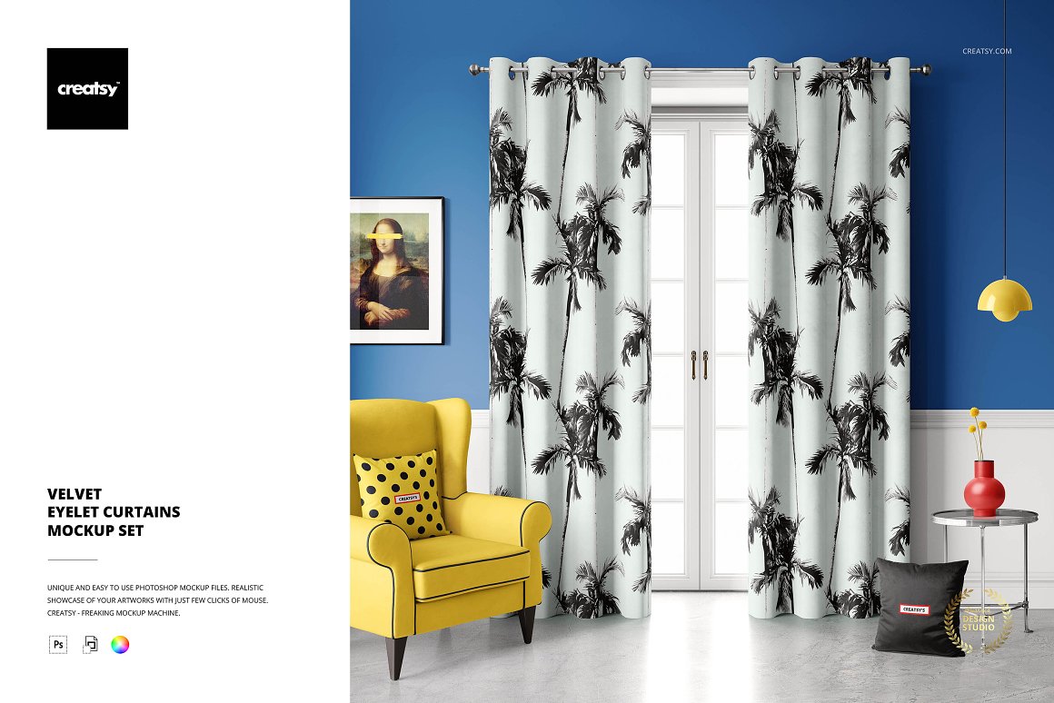 天鹅绒室内窗帘图案设计提案贴图展示样机PSD模板 Velve