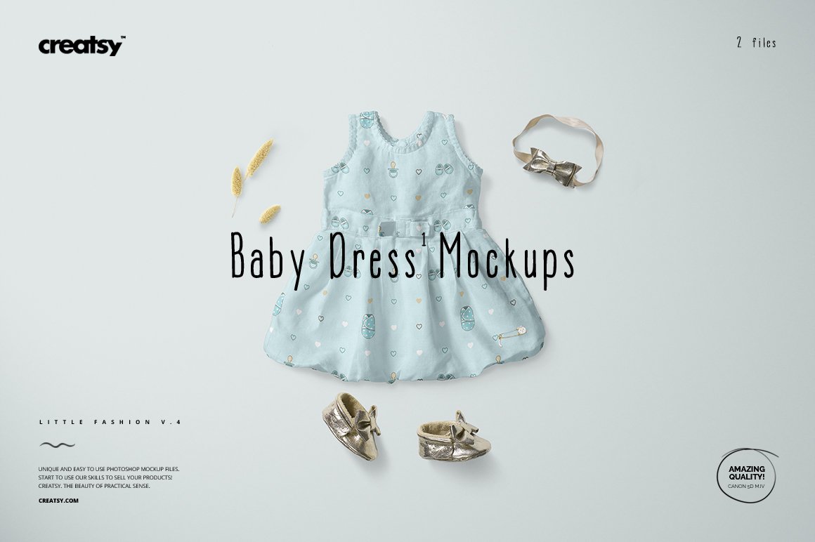可爱的女婴礼物连衣裙图案设计展示样机模板 Baby Dres