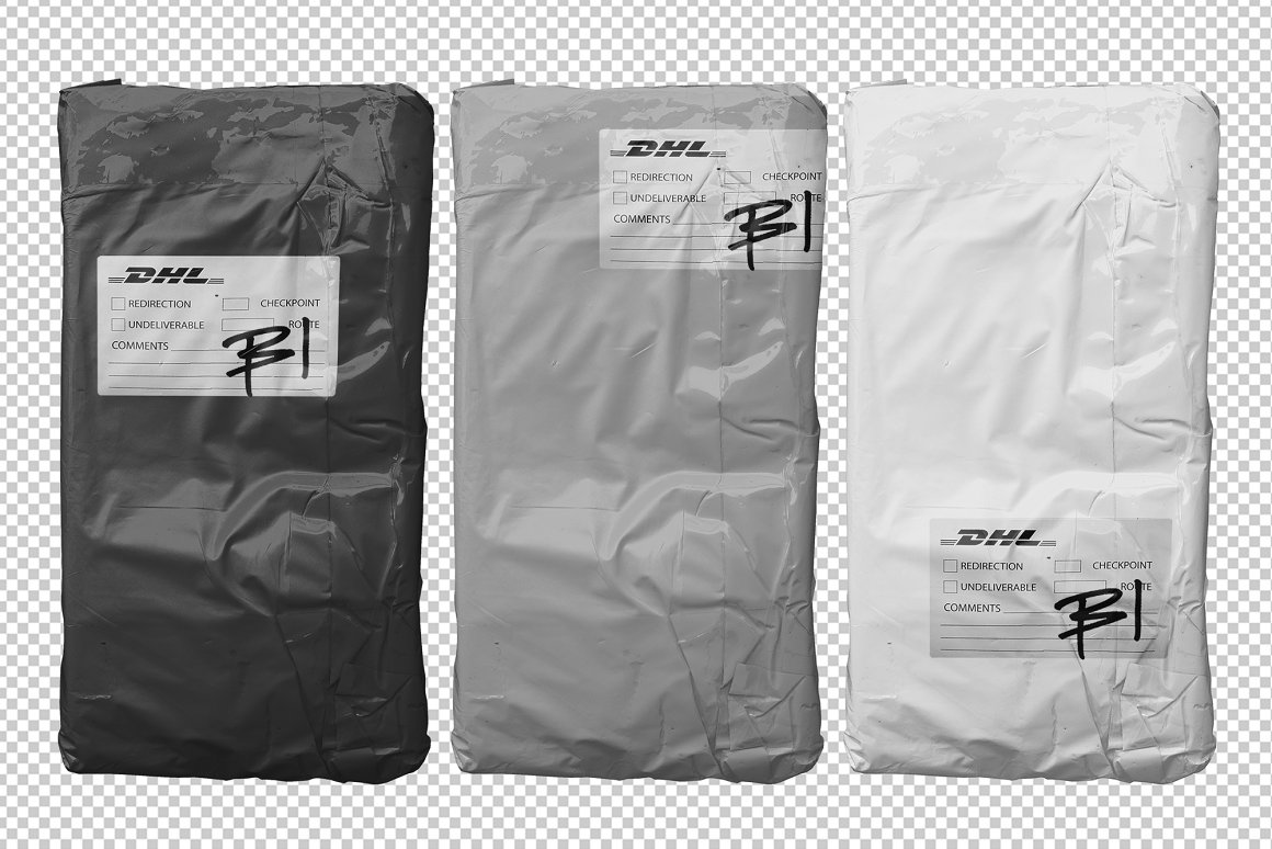 逼真的快递物流包裹塑料包装袋设计贴图样机PSD模板素材 Po