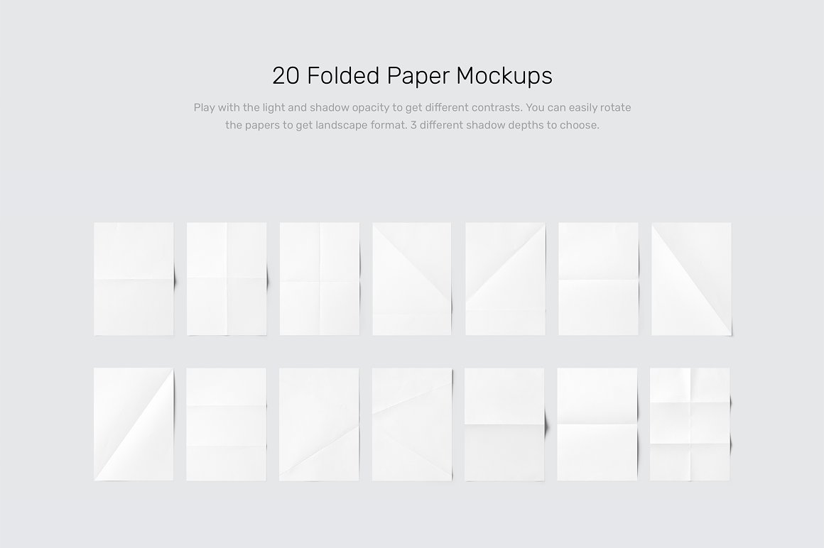 20款有折痕效果的纸张传单海报设计提案展示样机模板 Fold