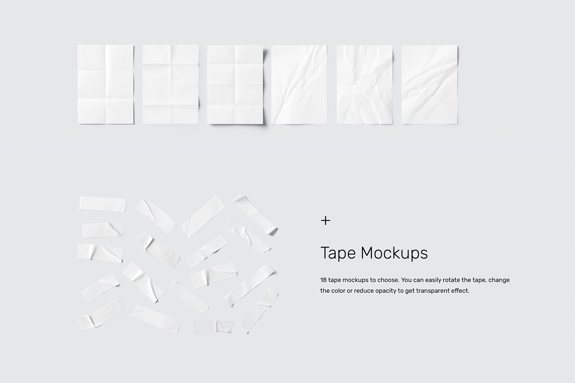 20款有折痕效果的纸张传单海报设计提案展示样机模板 Fold