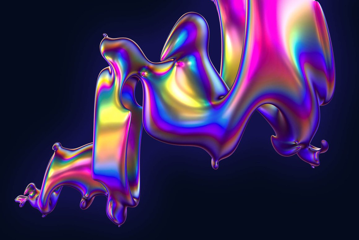 超高清抽象迷幻彩虹全息金属镭射3D立体渐变PNG免抠图 Hy