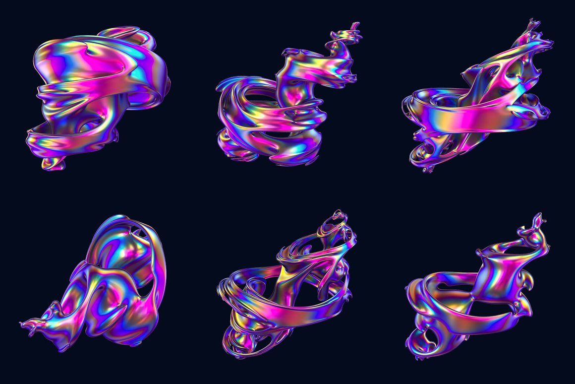 超高清抽象迷幻彩虹全息金属镭射3D立体渐变PNG免抠图 Hy
