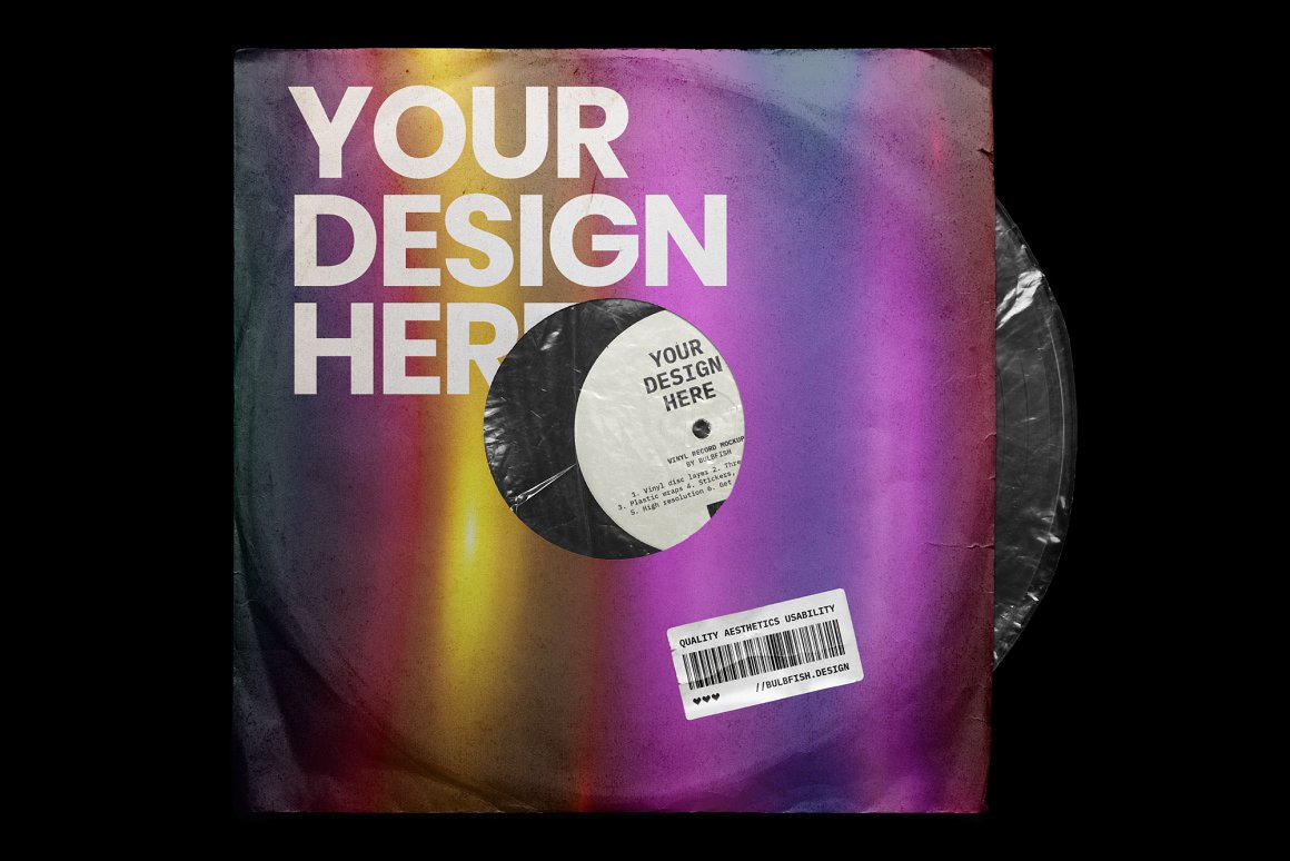 复古经典老黑胶唱片封面设计样机PSD模板 Vinyl Rec