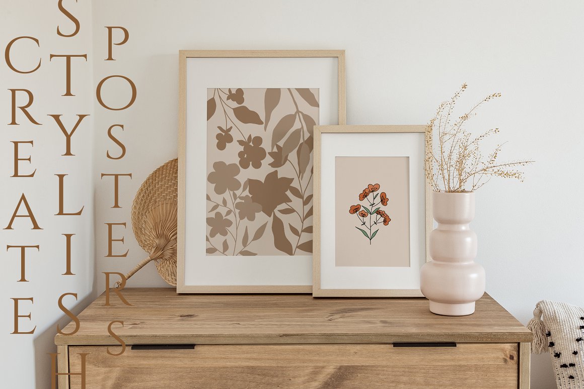 波西米亚复古花卉绿植线条艺术徽标装饰插画元素 Wildflo