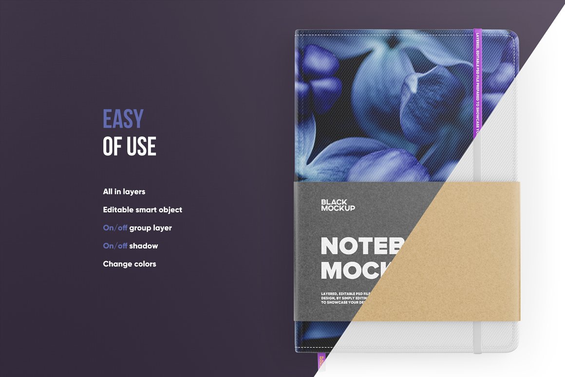 工艺包装笔记本封面包装设计提案样机PSD模板 Noteboo