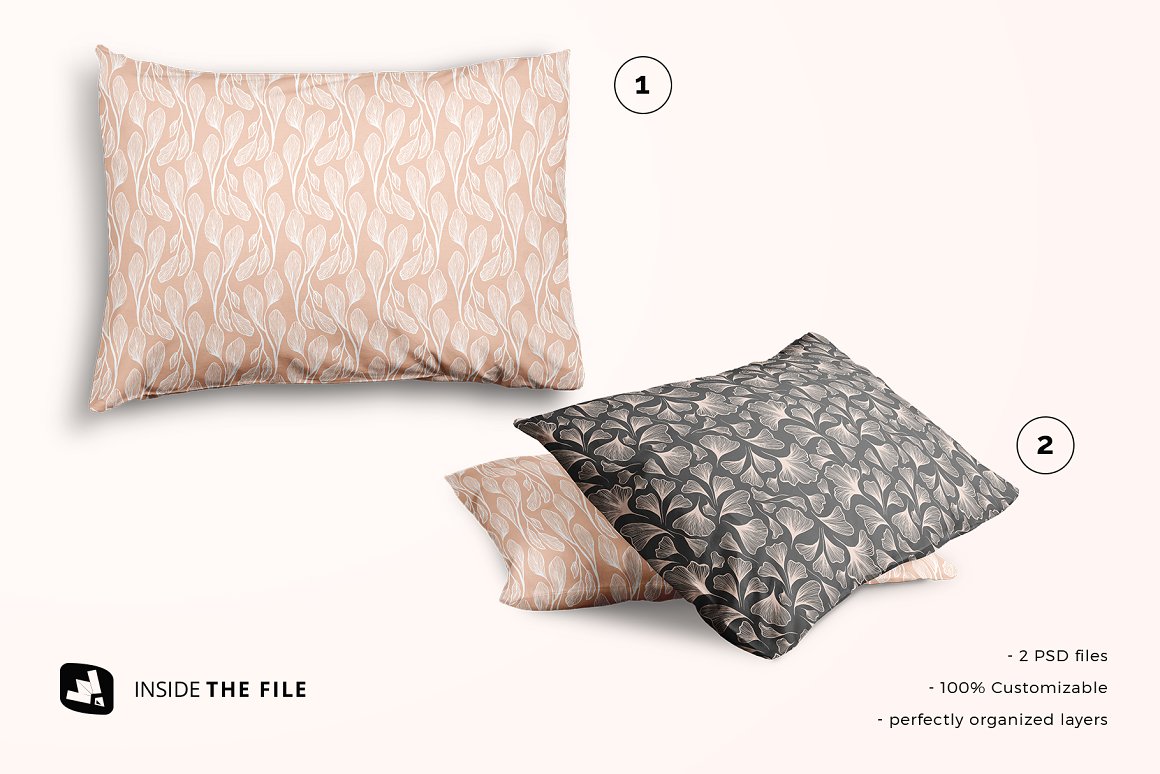 棉质枕头枕套图案设计提案样机PSD模板 Set Of Cot