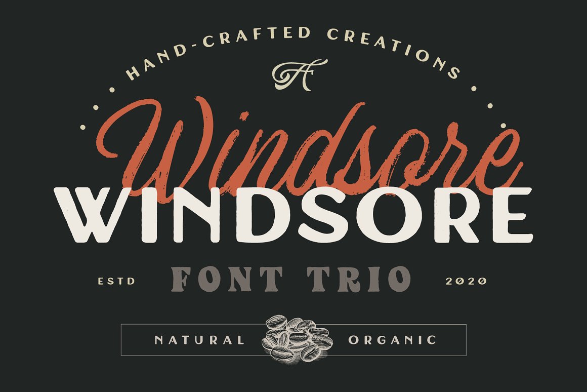 天然有机复古英文字体 Windsore Font Trio
