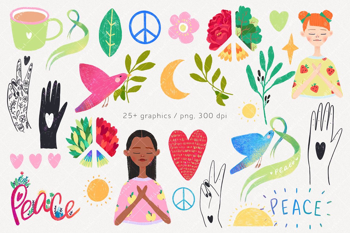 世界与爱和平主题水彩手绘插画图案素材 World Peace