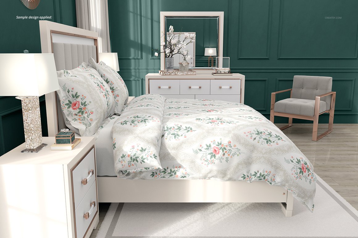 奢华卧室四件套被套床上用品设计提案样机模板 Luxury B