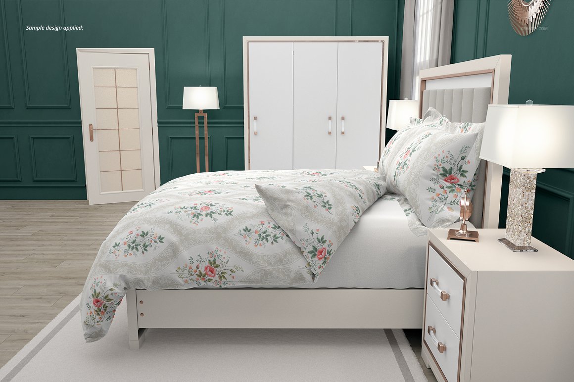 奢华卧室四件套被套床上用品设计提案样机模板 Luxury B