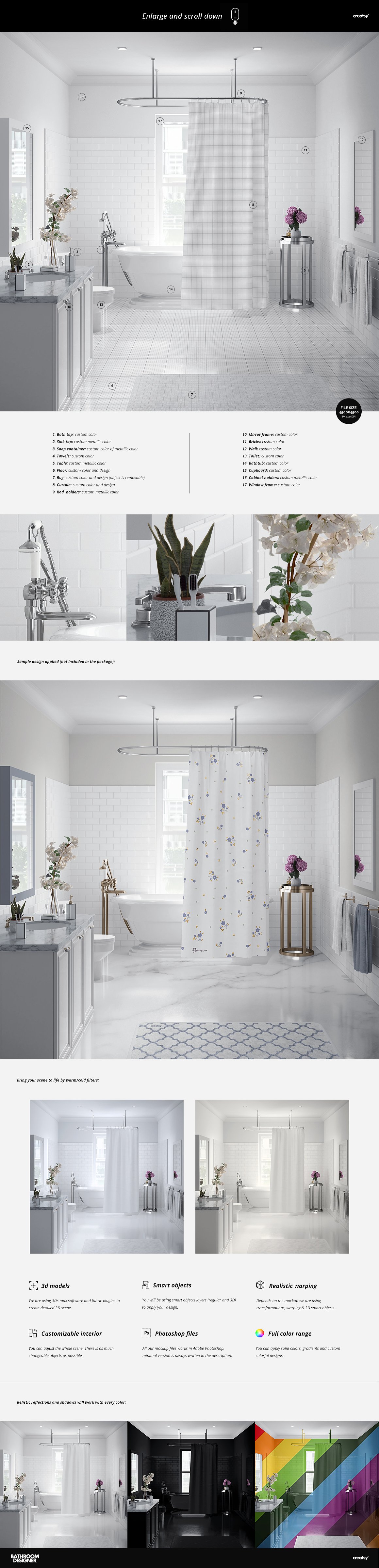 豪华浴帘浴缸毛巾浴室场景装修设计提案样机模板 Luxury