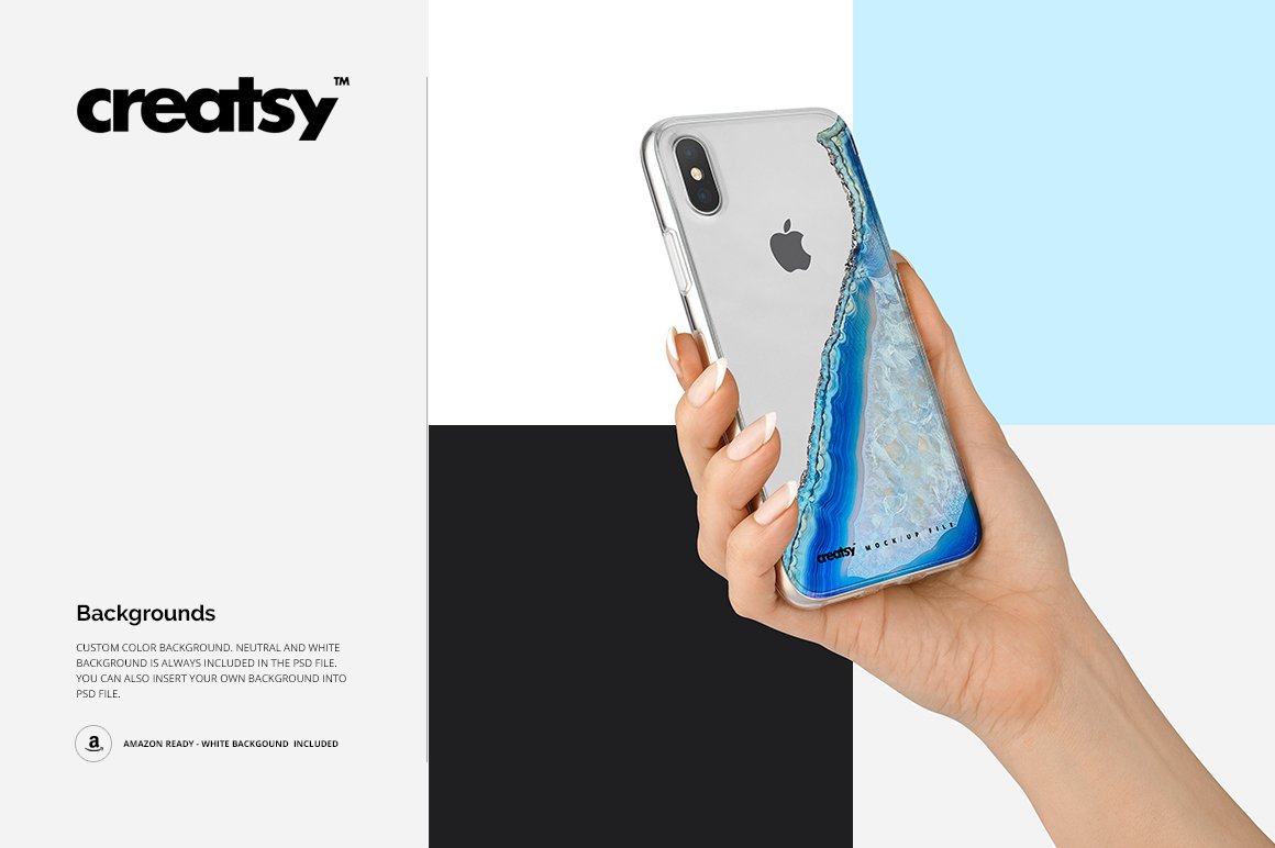 苹果X塑料透明手机壳设计贴图样机PSD模板 iPhone X