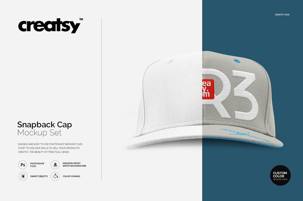 运动鸭舌帽嘻哈潮牌设计贴图展示样机PSD模板 Snapbac
