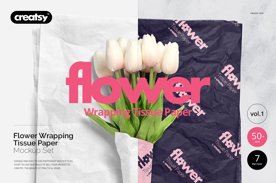 情人节鲜花店玫瑰花束包装纸设计提案样机PSD模板 Flowe