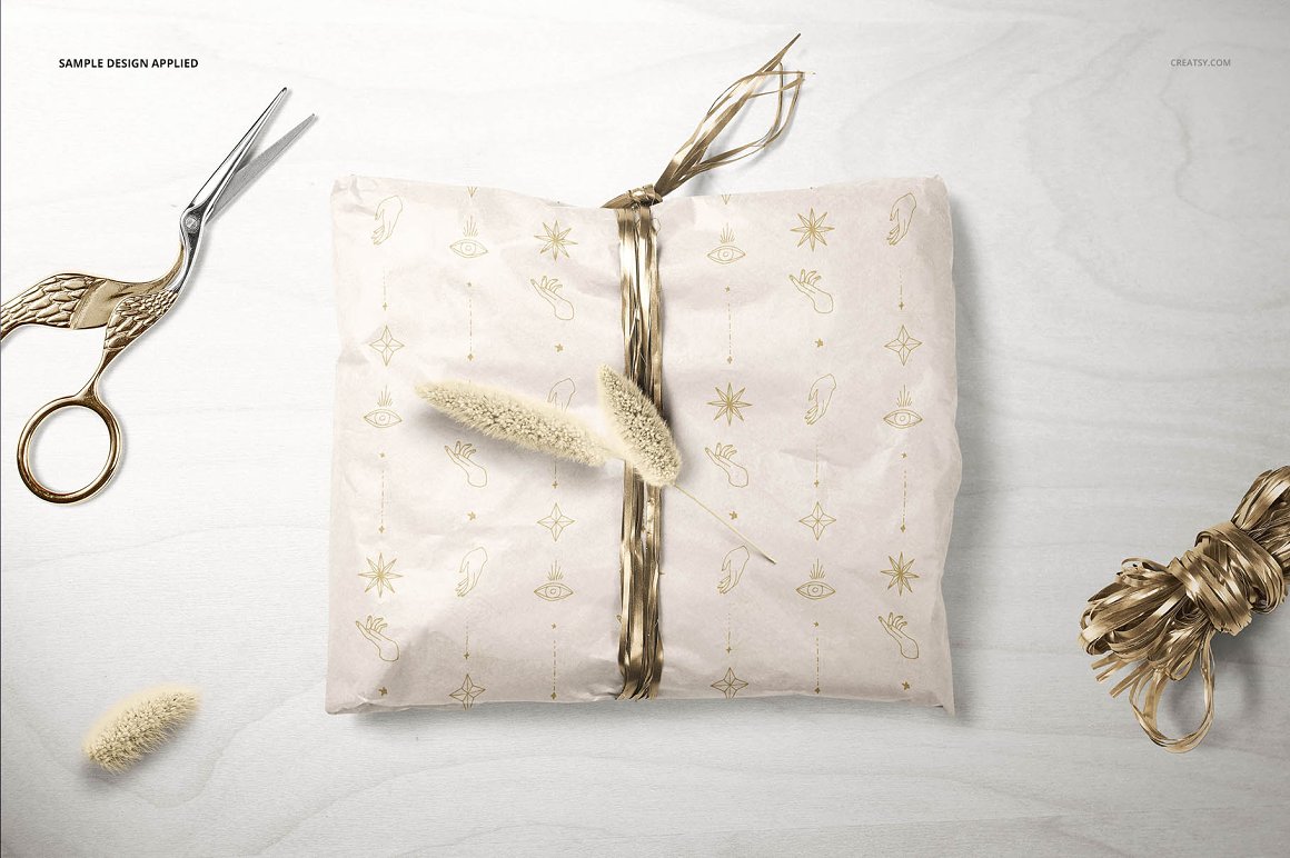 礼品包装纸中药纸包礼物包裹设计贴图样机PSD模板 Gifts