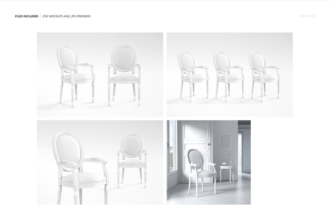 室内设计欧洲复古椅子靠背图案设计展示样机模板 Interio