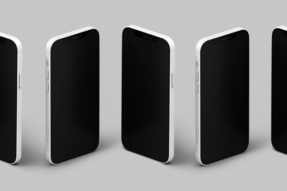 经典的透视角度苹果12手机APP设计贴图样机模板 Isome
