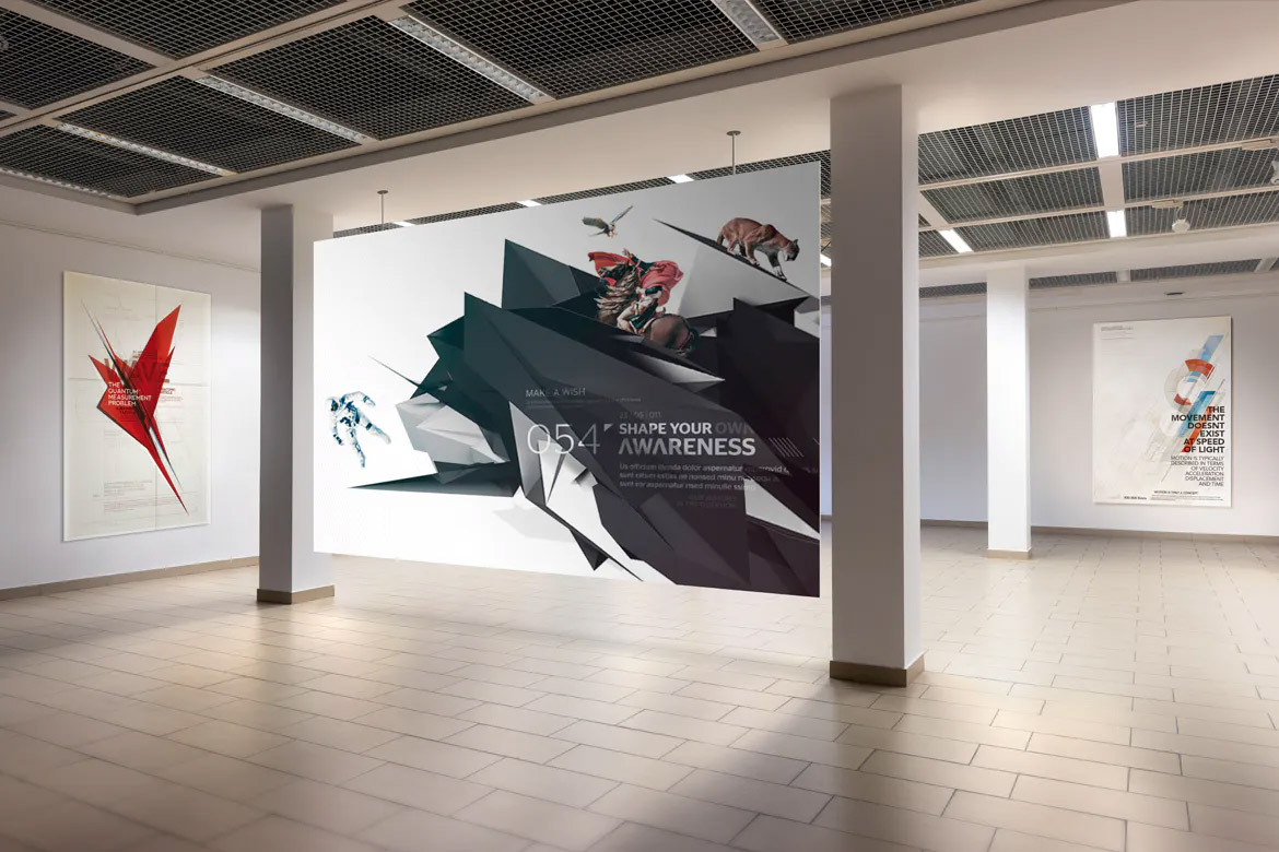 艺术画廊走廊相框海报设计提案样机PSD模板 Gallery
