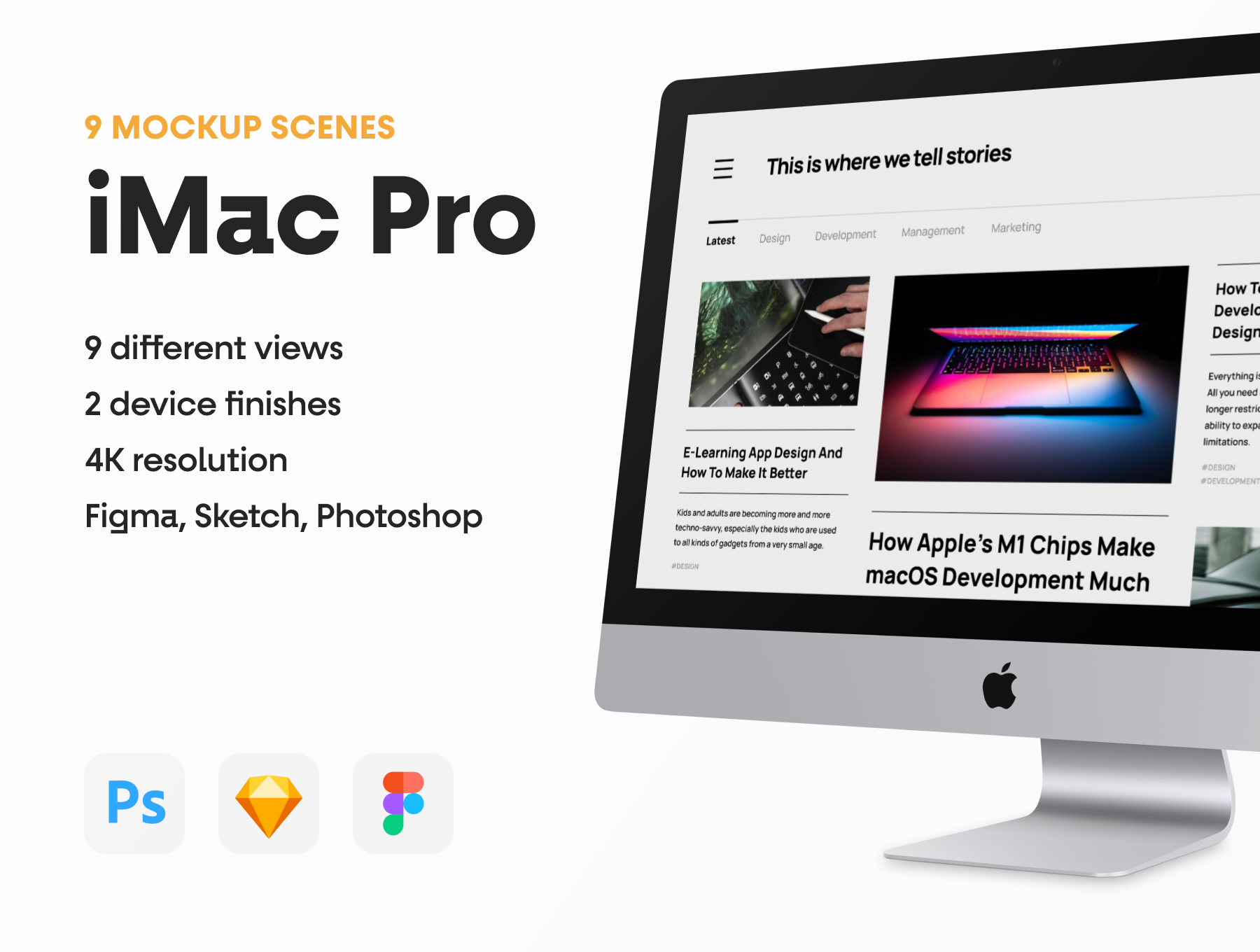 高质量苹果iMac台式机网页设计提案样机PSD模板 Top