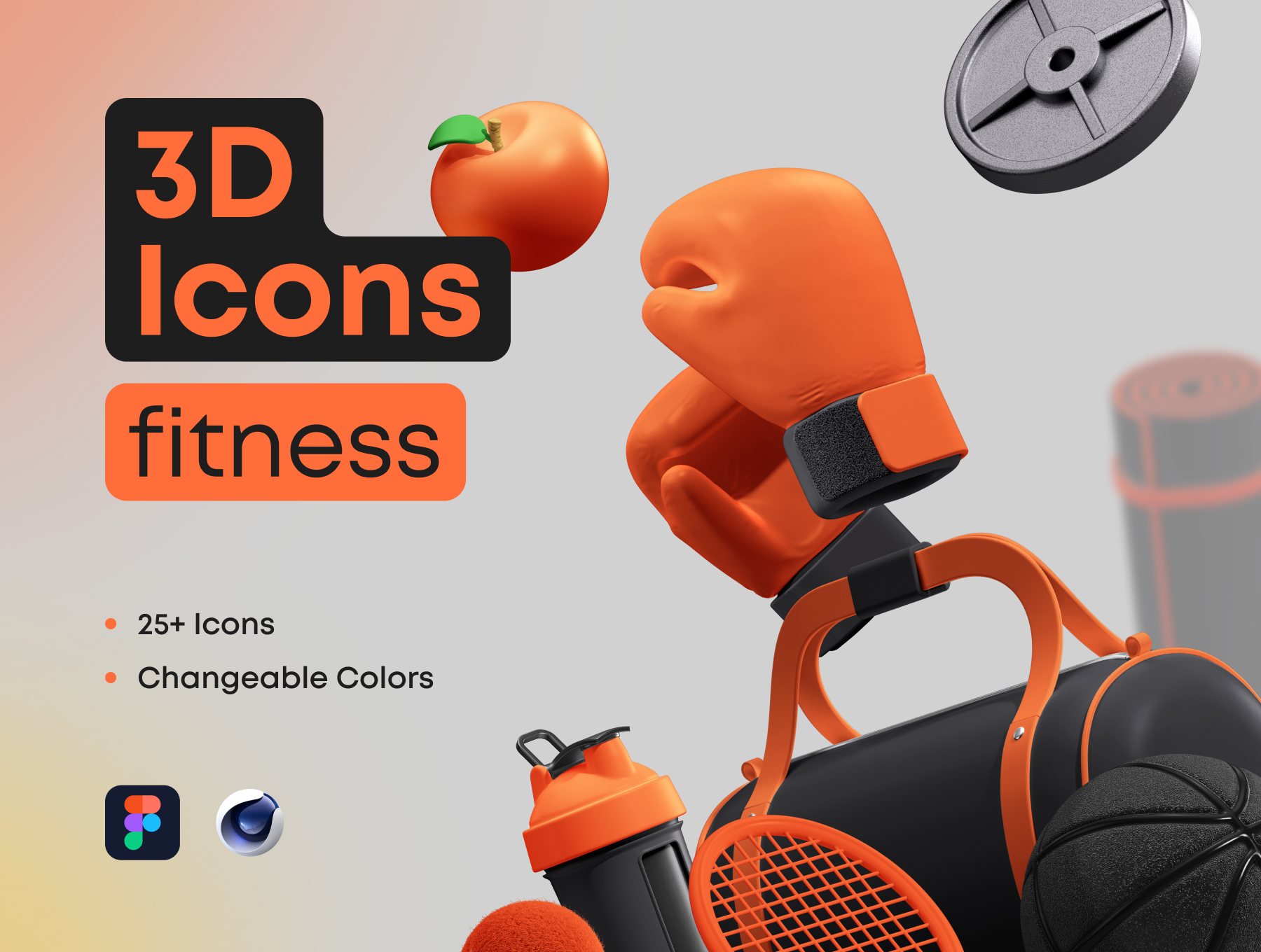 25个三维立体健身器材元素 3D Icons Pack -