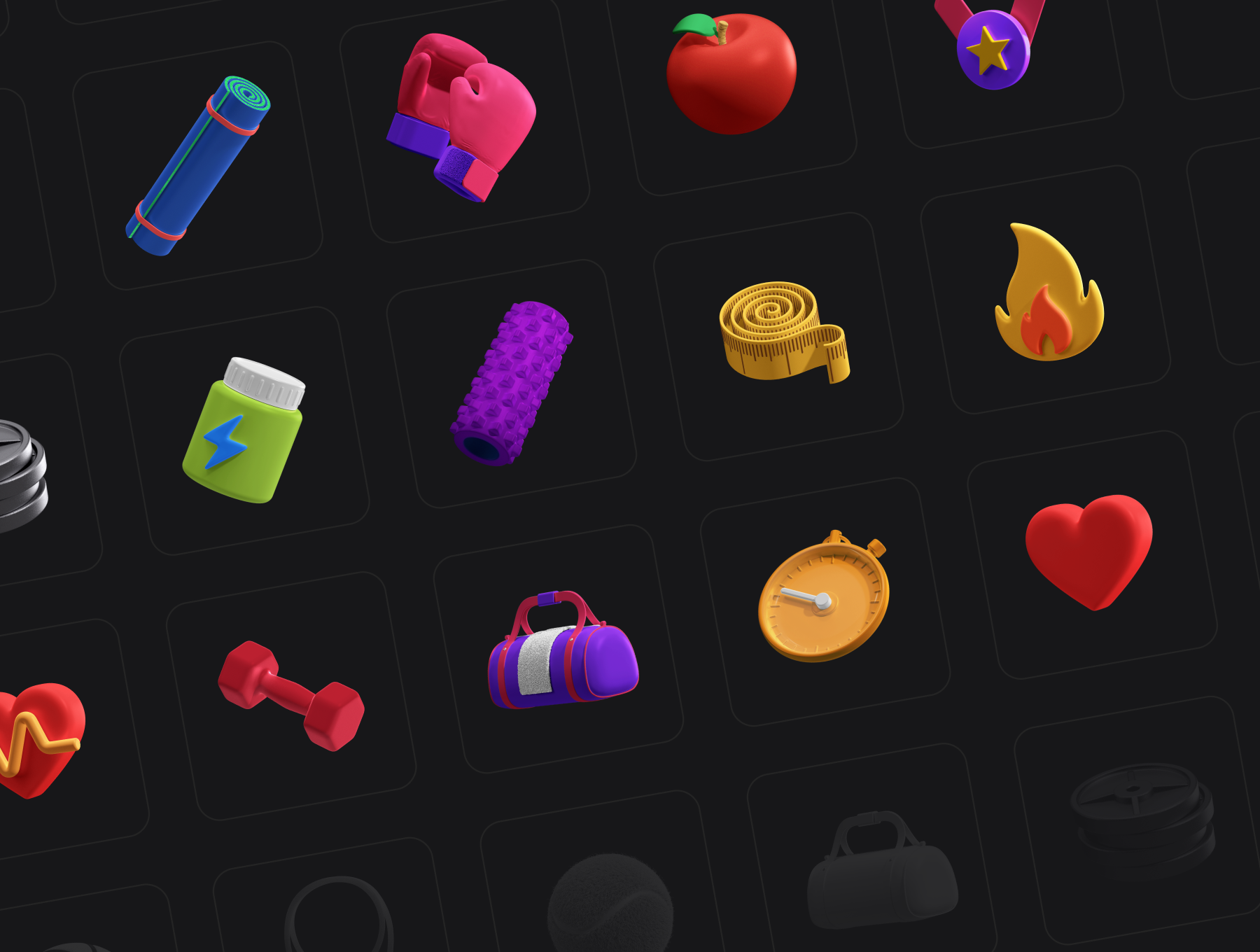 25个三维立体健身器材元素 3D Icons Pack -