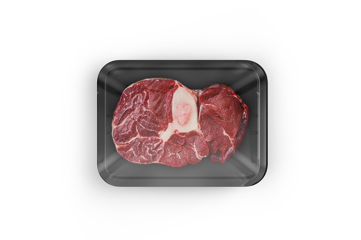 有机牛肉猪肉塑料食品包装盒设计样机PSD模板 Plastic