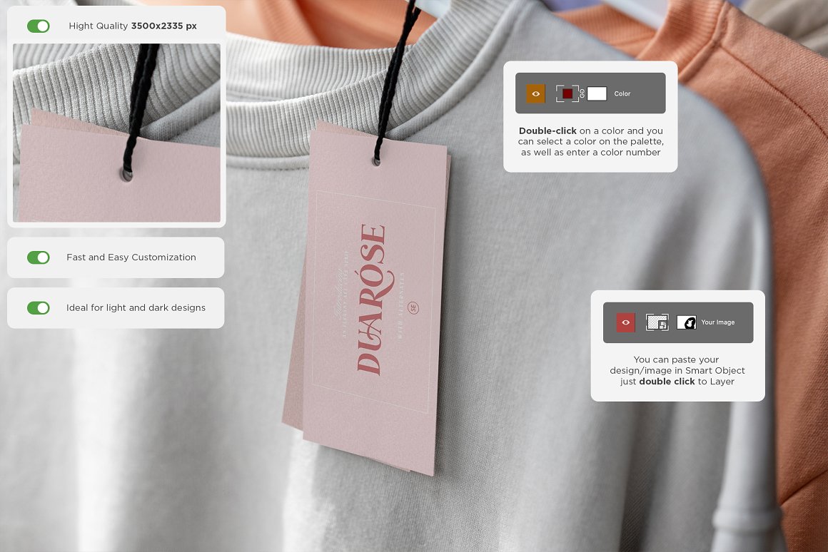 服装卫衣T恤吊牌标签设计提案样机模板 Hang Tag Mo