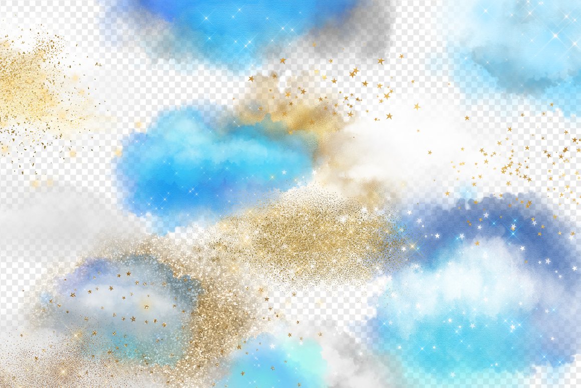 彩色云彩金粉星星PS叠加效果层素材 Clouds &