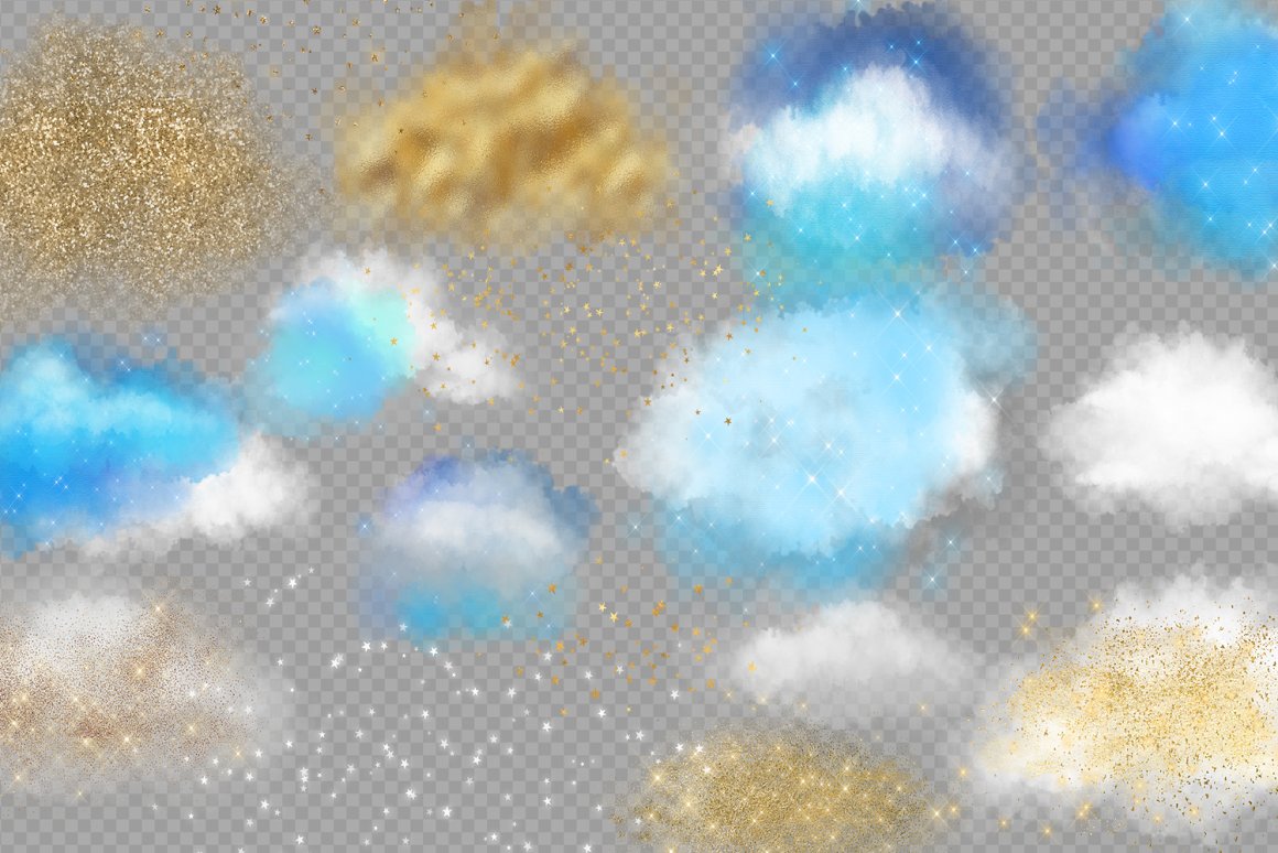 彩色云彩金粉星星PS叠加效果层素材 Clouds &