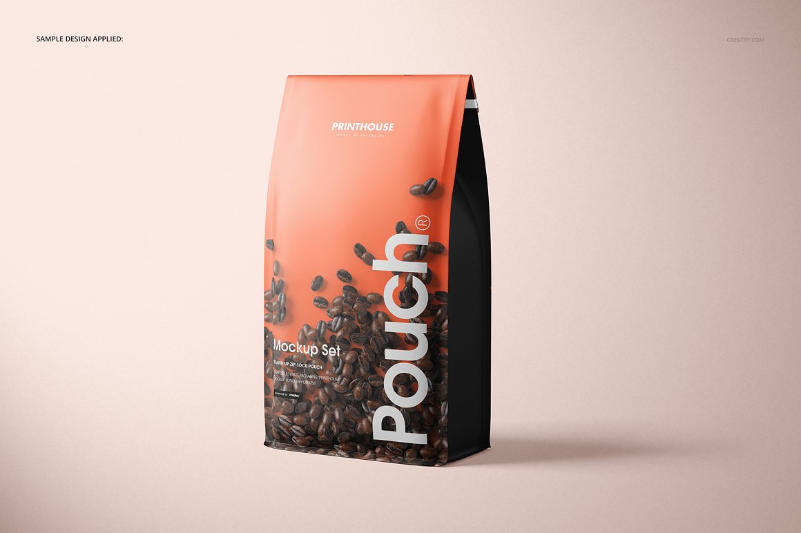 侧折袋咖啡零食包装袋设计提案样机PSD模板 Side Gus