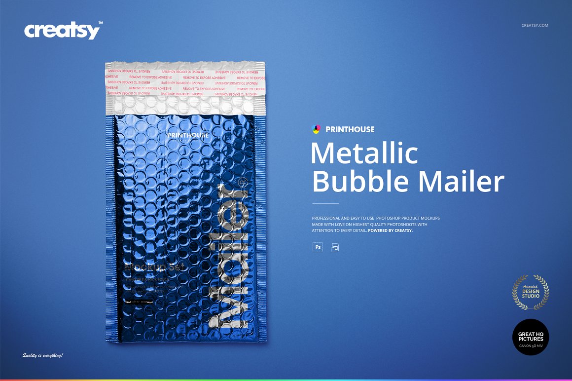 金属气泡快递袋信封文件袋包装设计样机PSD模板 Metall