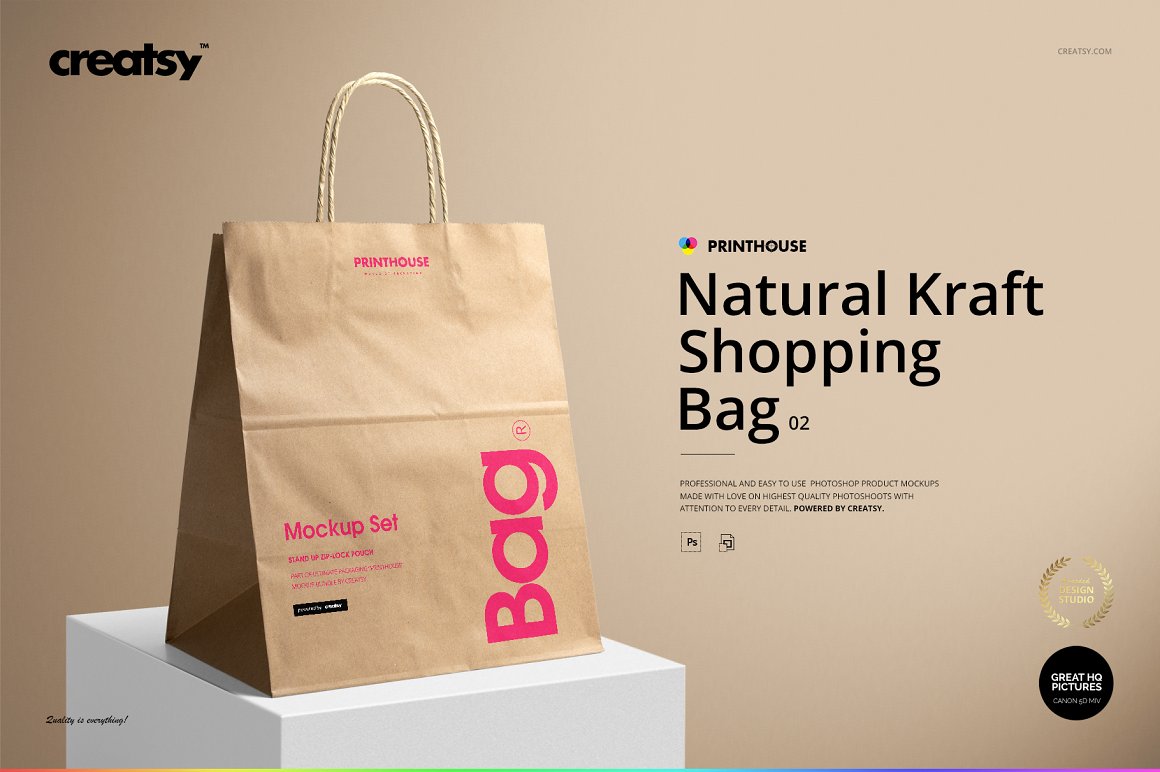天然牛皮纸环保手提购物袋品牌VI提案样机模板 Natural
