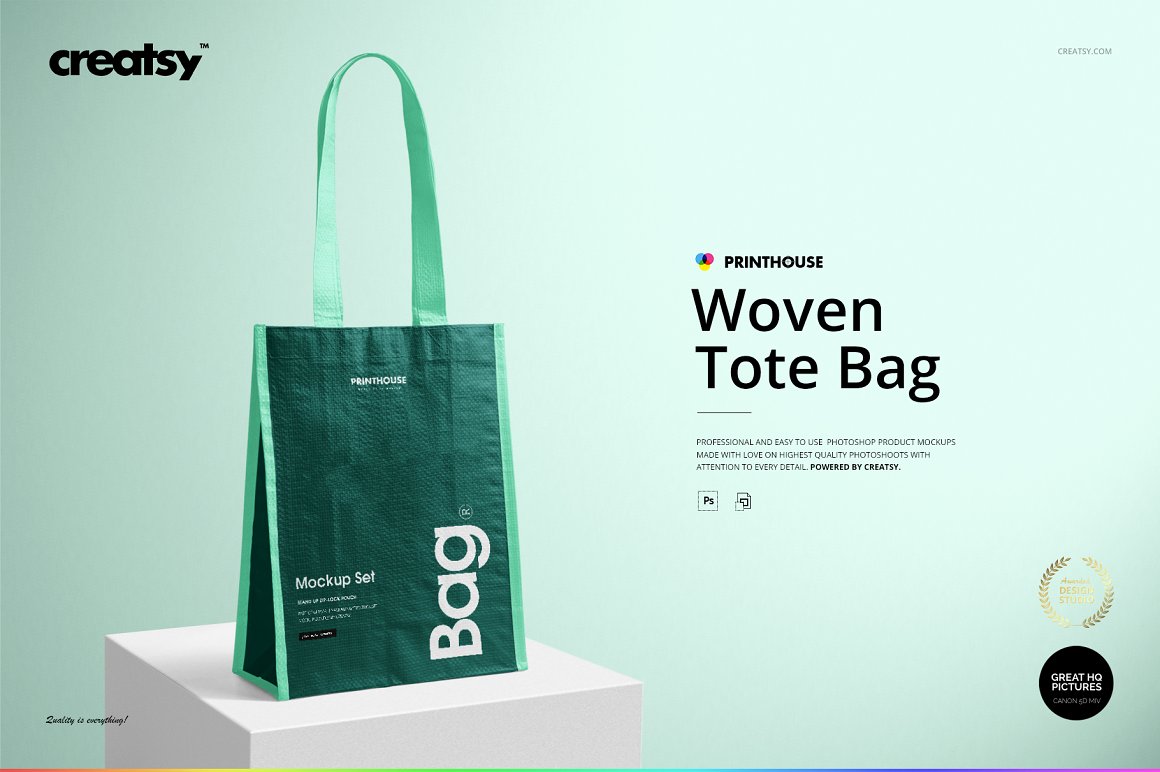 无纺布编织环保手提购物袋品牌VI提案样机模板 Woven T