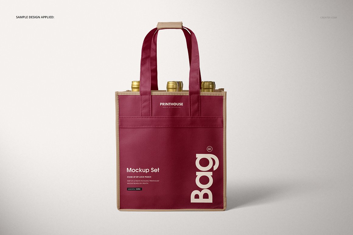 6瓶装无纺布手提袋葡萄酒袋包装设计样机PSD模板 6 Bot